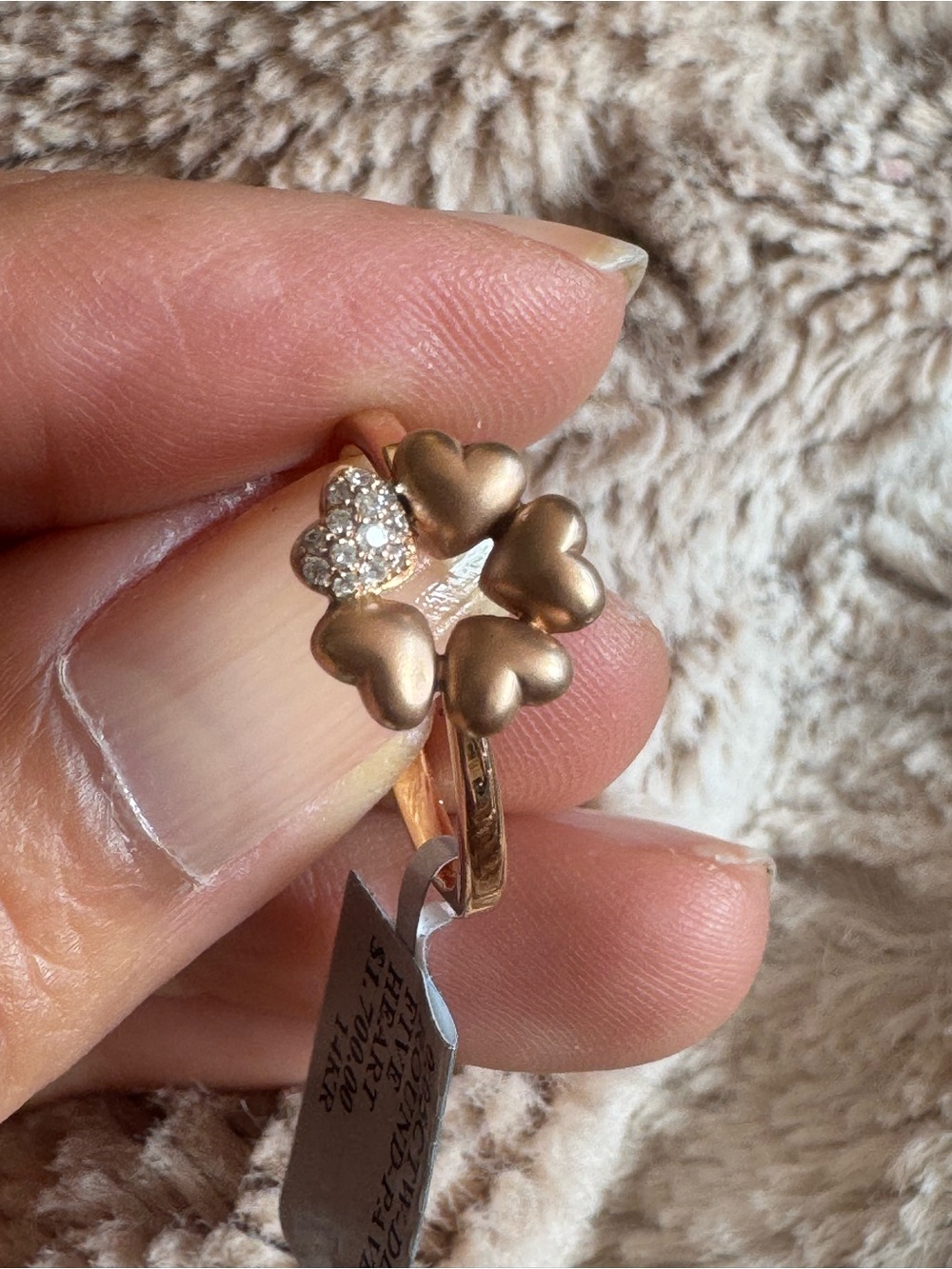14K Rose Gold Five Heart Diamond Pavé Ring – Size 6.5 - Picture 11 of 14